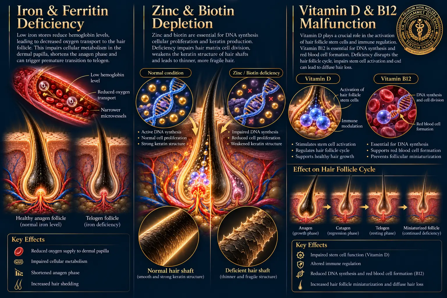 Vitamin ve Mineral Destekleri 2 Besin Eksikliği ve Saç Folikülü Sağlığı İnfografiği - Dr. Muhammet Özgehan