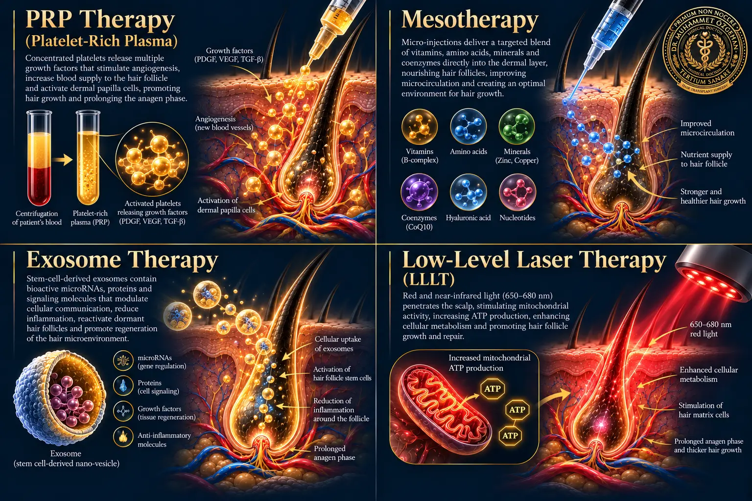 PRP, Mezoterapi, Exozom ve Lazer Tedavileri 2 PRP, Mezoterapi, Exozom ve Lazer Tedavileri İnfografiği - Dr. Muhammet Özgehan